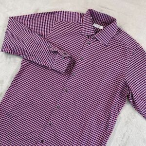 ETON Contemporary Shirt Men 42 16.5 Large Pink Navy Plaid Designer Long Sleeve